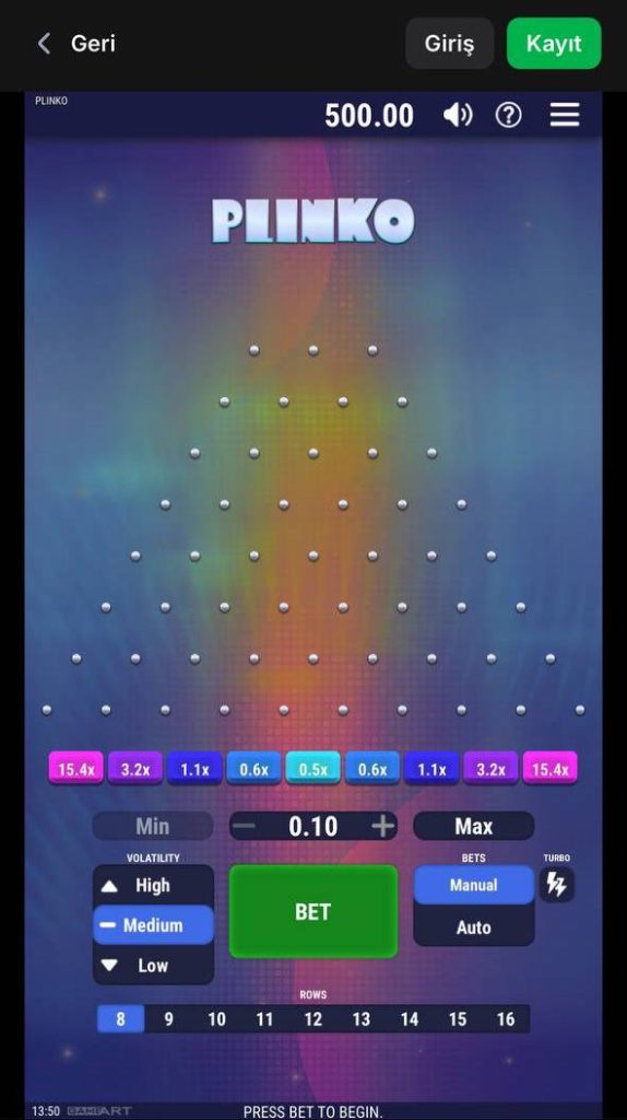 Plinko mobil versiyonu