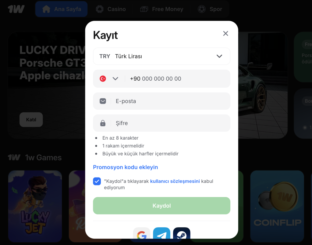 1win Sitesine Kayıt