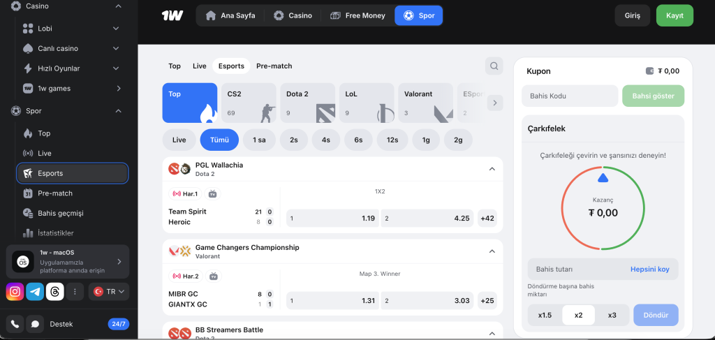 1win eSpor Bahisleri
