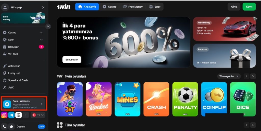 Windows'ta 1win uygulaması